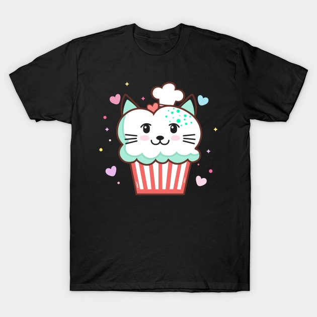 Cute Kitty Cat on Cupcakes Baking Funny Cat & Cupcake Lover T-Shirt by Pizzan